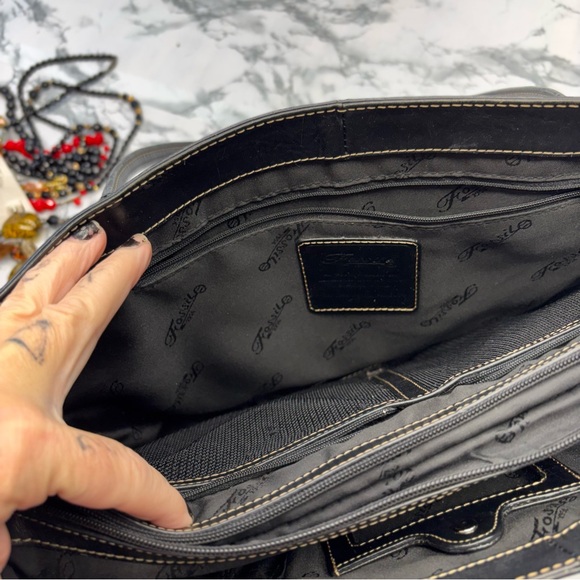 Fossil Black Leather Tote Computer Laptop Briefcase Bag with Top Handles Zipper - Picture 9 of 15